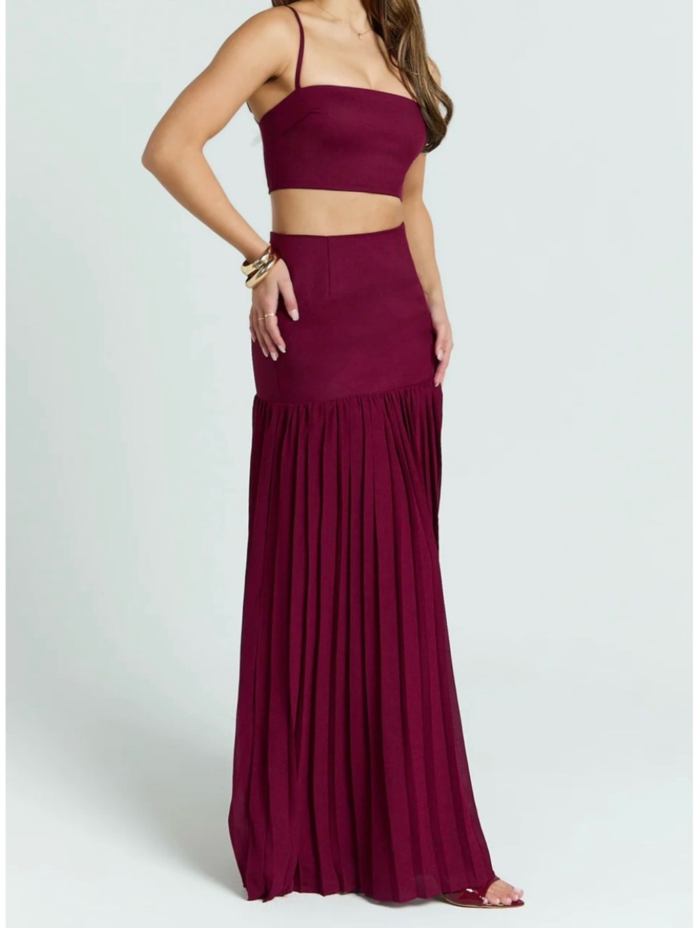 Showpo Burgundy Two-Piece Maxi Dress with Slim Straps